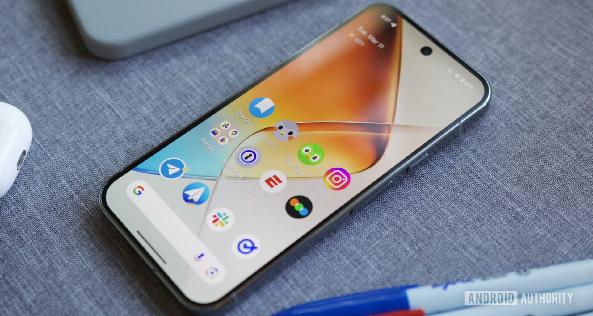 Google Pixel 9 Pro with its screen on.