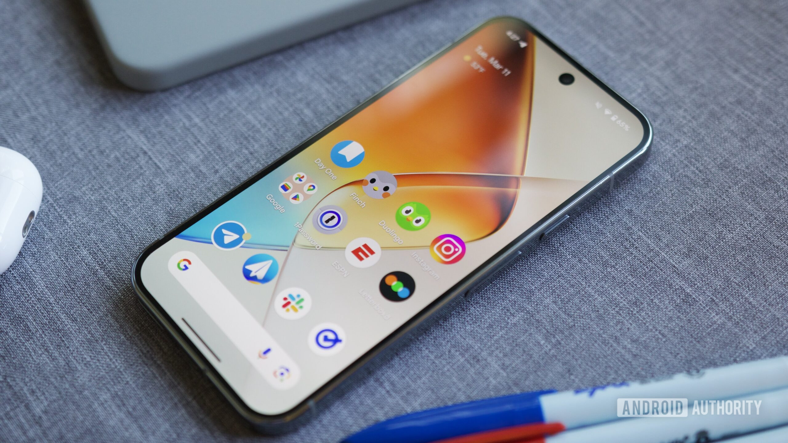 Google Pixel 9 Pro with its screen on.