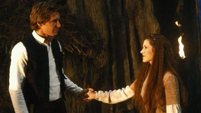 Han (Harrison Ford) and Leia (Carrie Fisher) in Return of the Jedi