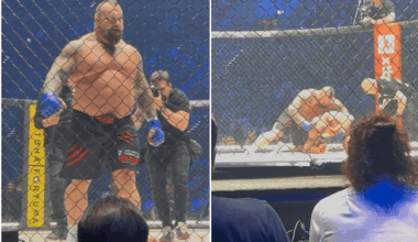 Watch as Eddie Hall brutally knocks out Mariusz Pudzianowski in just 30 seconds on sensational MMA debut