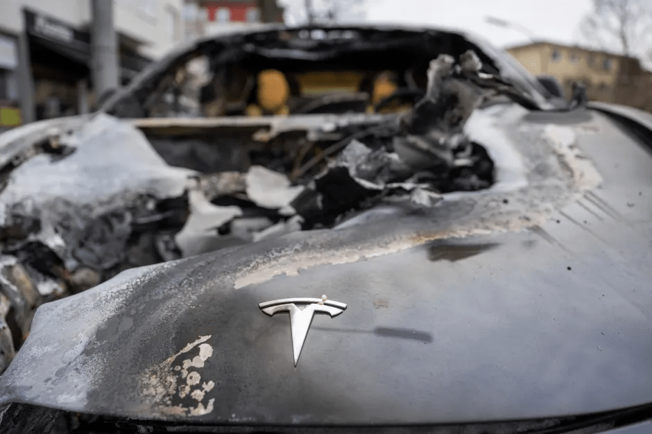 Burned-out Tesla.