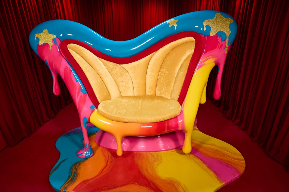 Colorful, abstract chair in a diary room.
