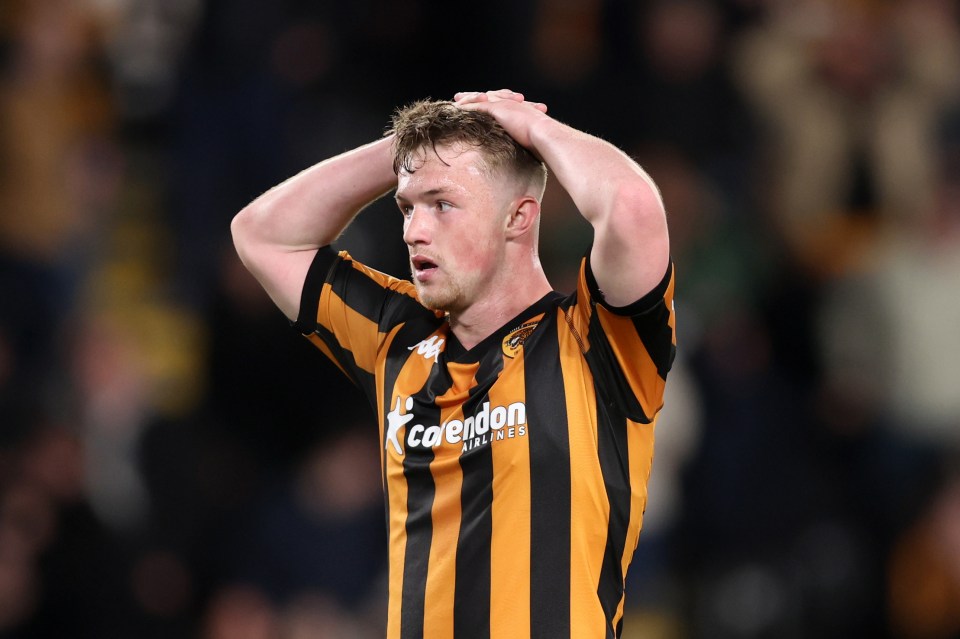 Joe Gelhardt of Hull City reacts during a soccer match.