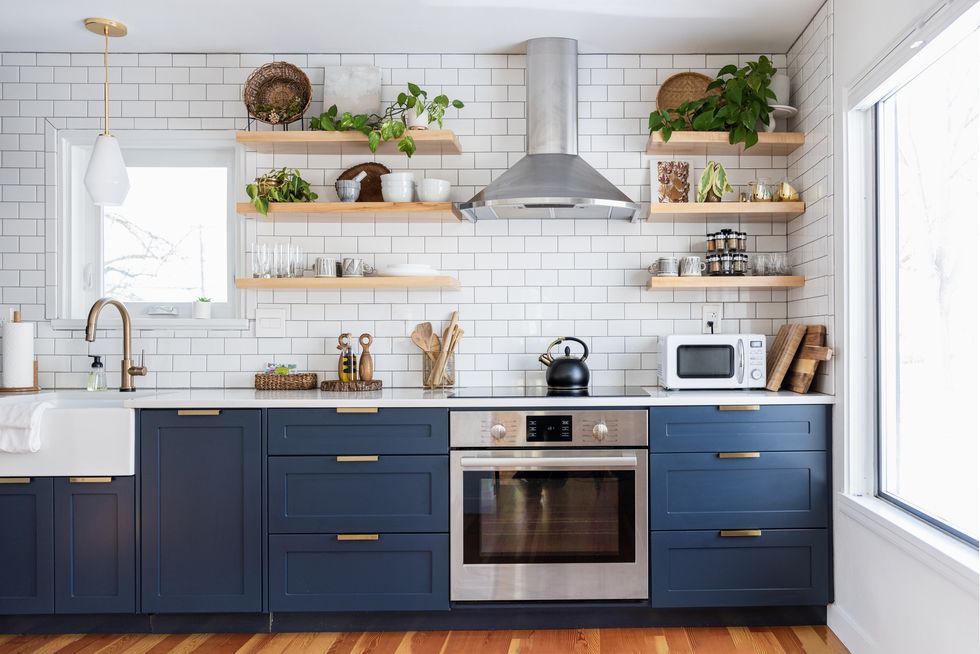 Kitchen with blue cupboards