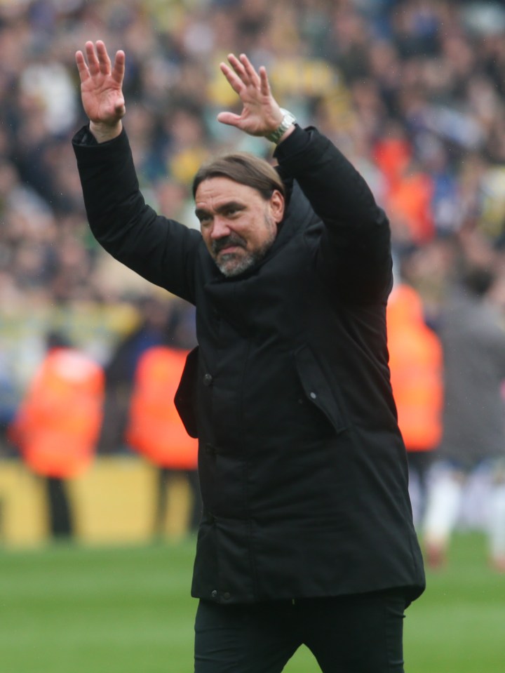 Leeds United manager Daniel Farke celebrates.