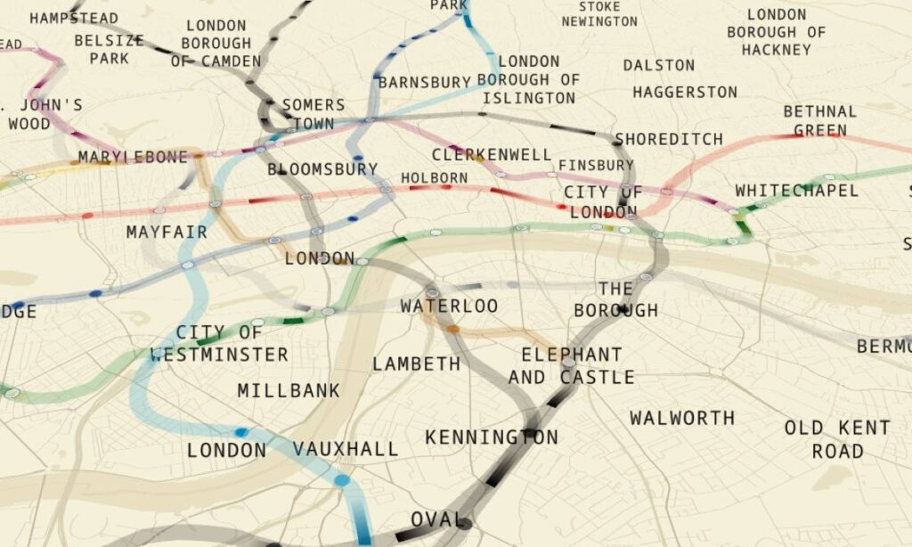 An image of the new live London Underground tube map