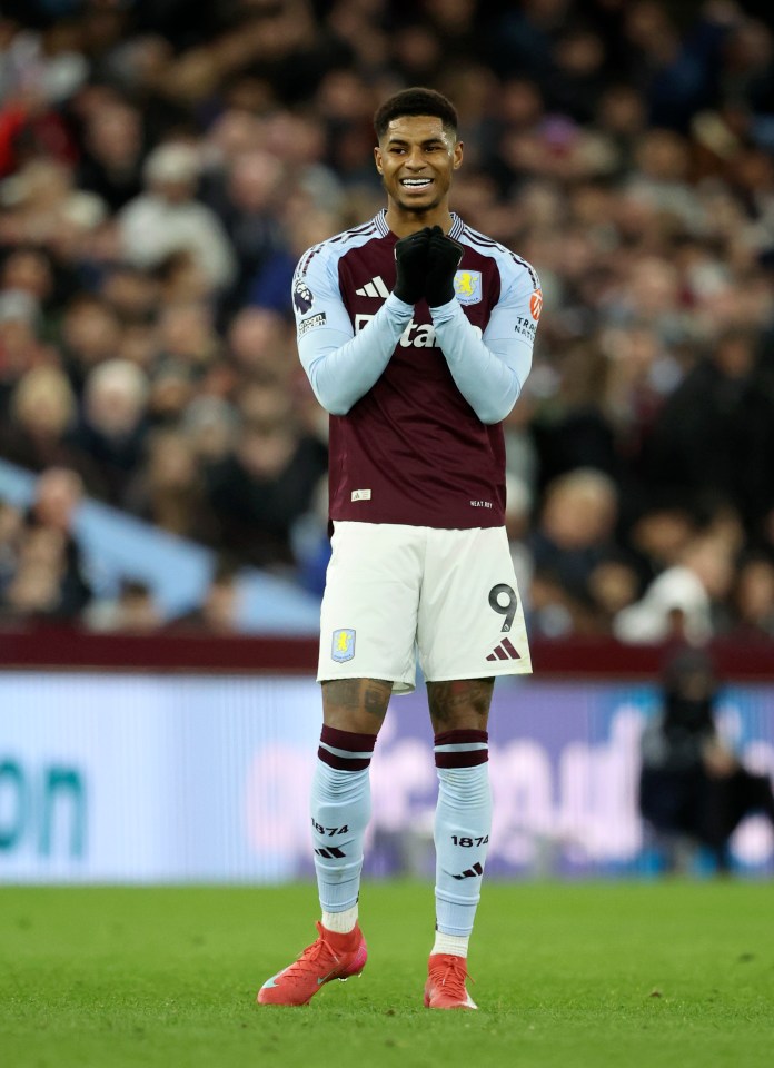 Marcus Rashford of Aston Villa celebrating during a soccer match.
