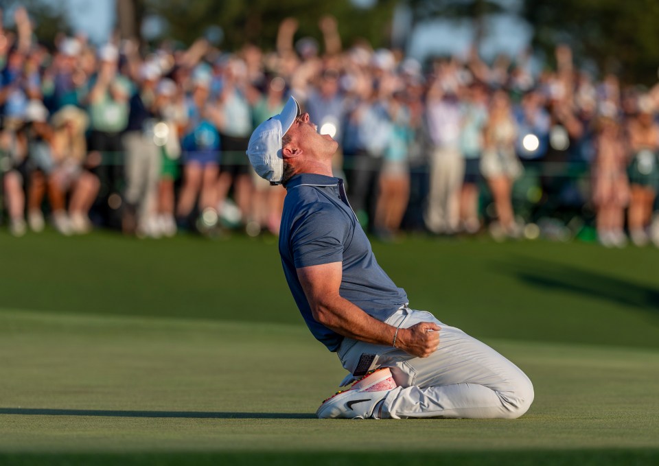 Rory McIlroy celebrating his Masters Tournament win.