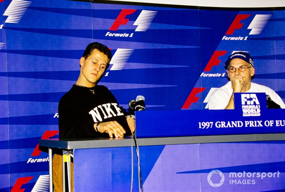 Michael Schumacher and Jacques Villeneuve in the press conference