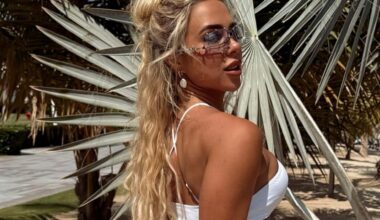 Love Island's Gabby stuns as she strips down to racy white bikini in Dubai after denying split with Casey