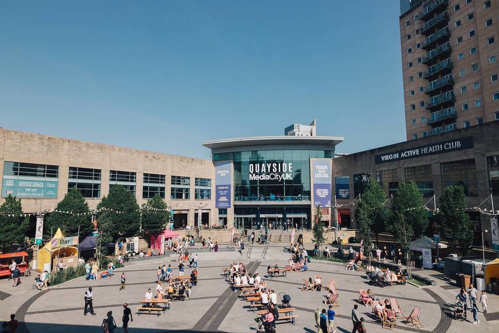 outside quayside mediacityuk one of the shopping centres in greater manchester