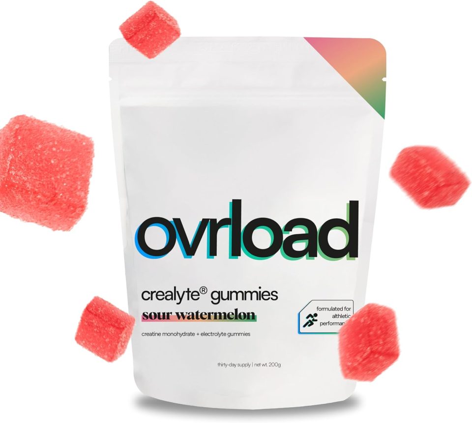 Package of Overload Crealyte Gummies in peach iced tea flavor.