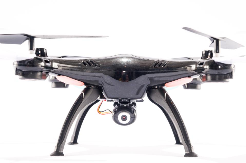 Black drone with camera.