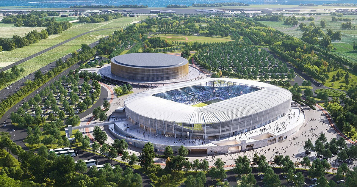 populous shapes 18,500-seat stadium as garden pavilion for venice's bosco dello sport