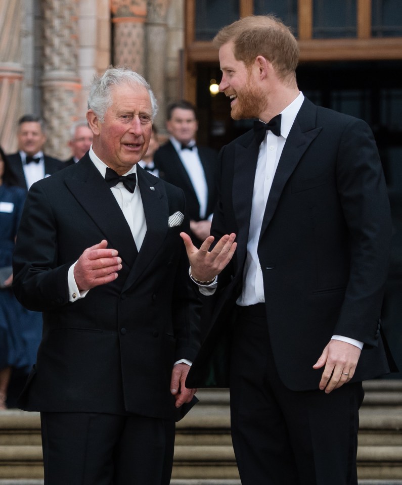 Prince Charles and Prince Harry at a film premiere.