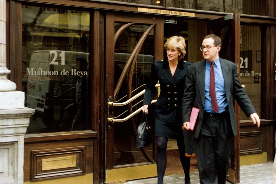 Princess Diana leaving her solicitor's office in London.