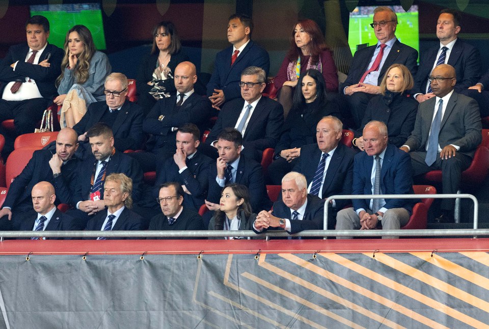 Rangers board members and incoming US investor Andrew Cavanagh at a soccer match.
