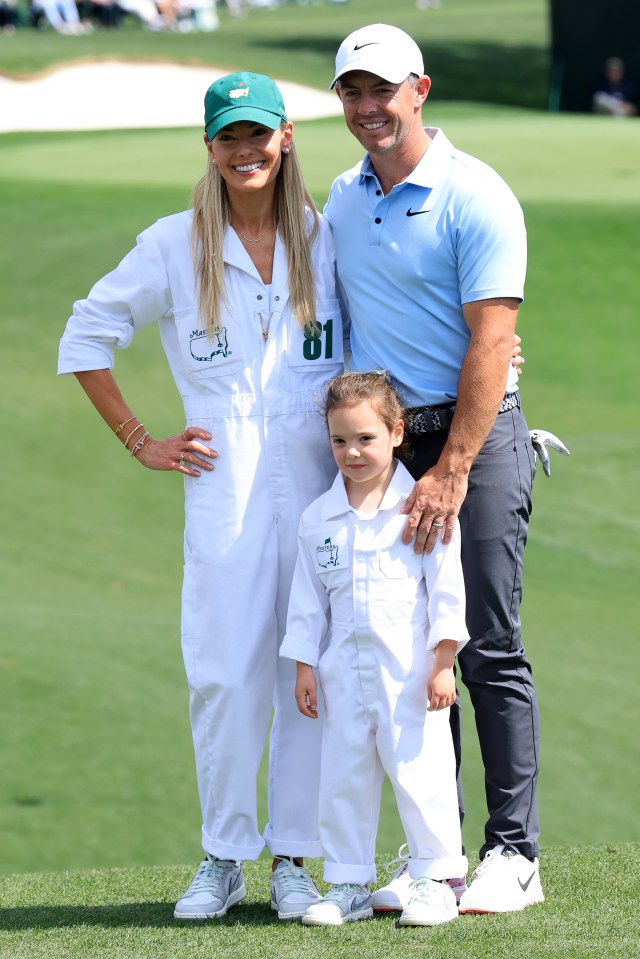 Rory McIlroy with his wife and daughter at the Masters Tournament.