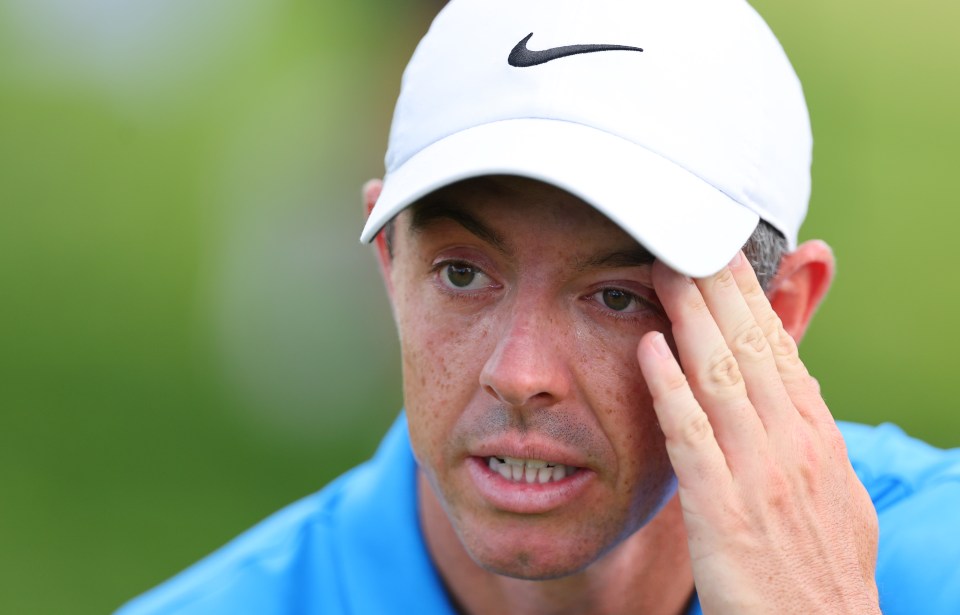 Rory McIlroy reacting on the 18th green.