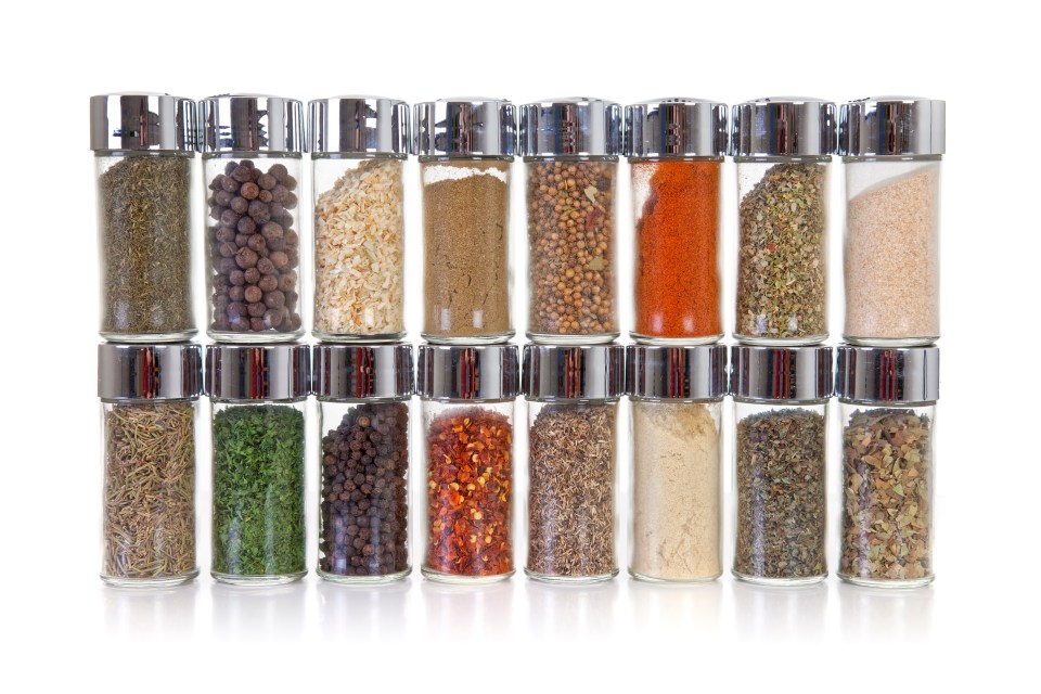 Row of spice jars.
