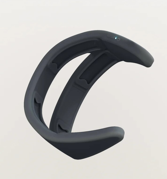 Illustration of a dark gray neckband device.