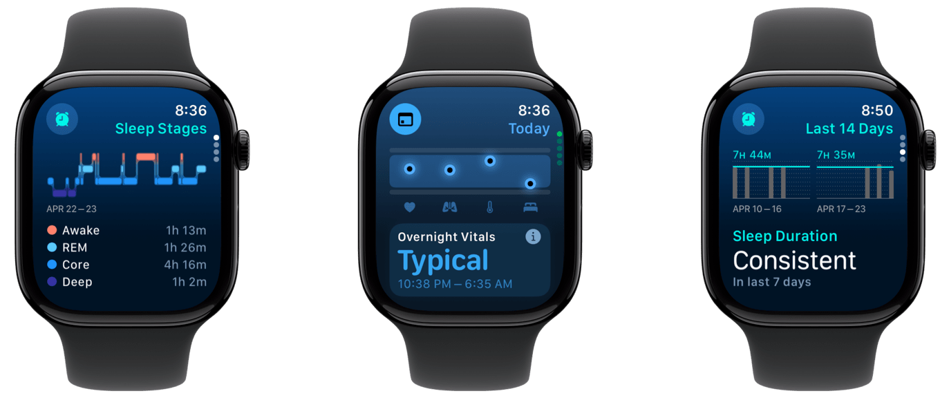 Various Apple Watch Sleep screens