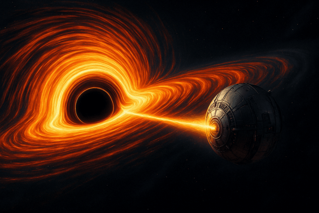 AI image of a device pulling energy from a black hole