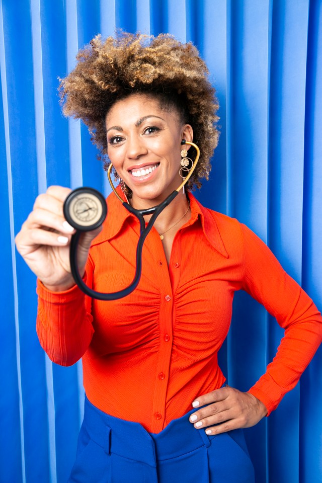 Dr. Zoe holding a stethoscope.