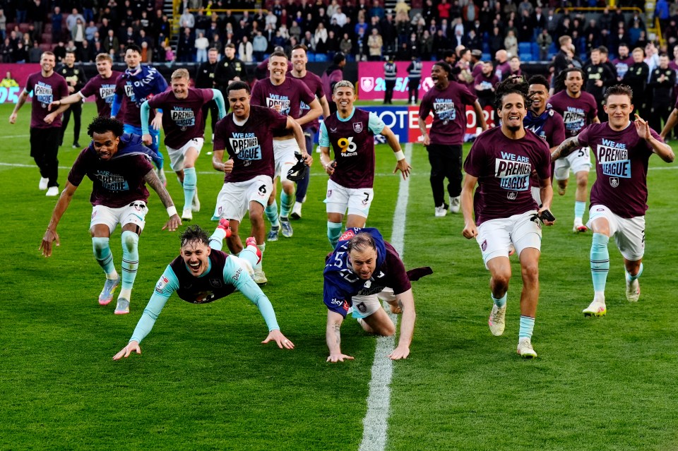 Burnley soccer team celebrating promotion to the Premier League.
