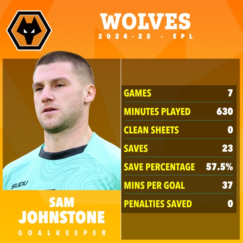 Sam Johnstone's Wolves 2024-25 EPL season statistics.