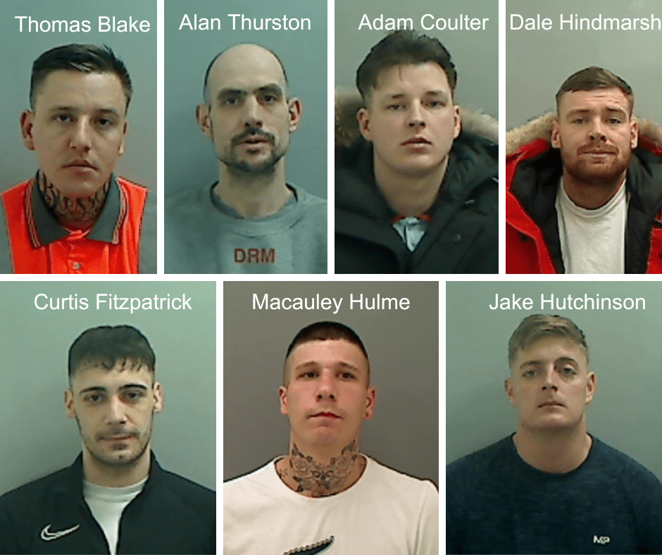 Mugshots of seven men convicted in a drug trafficking case.