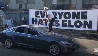 Tesla car destroyed in London protest targeting Elon Musk