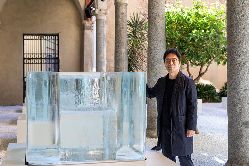 tokujin yoshioka's sculptural chairs made from frozen water melt during milan design week