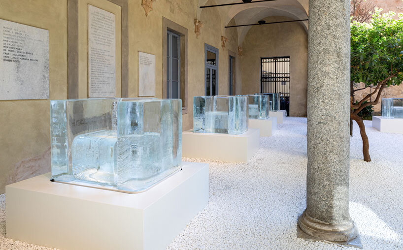 tokujin yoshioka's sculptural chairs made from frozen water melt during milan design week