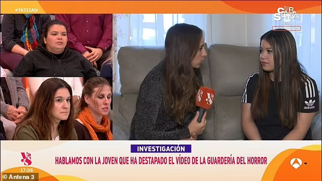 Screenshot of a television interview about a child abuse video from a daycare.