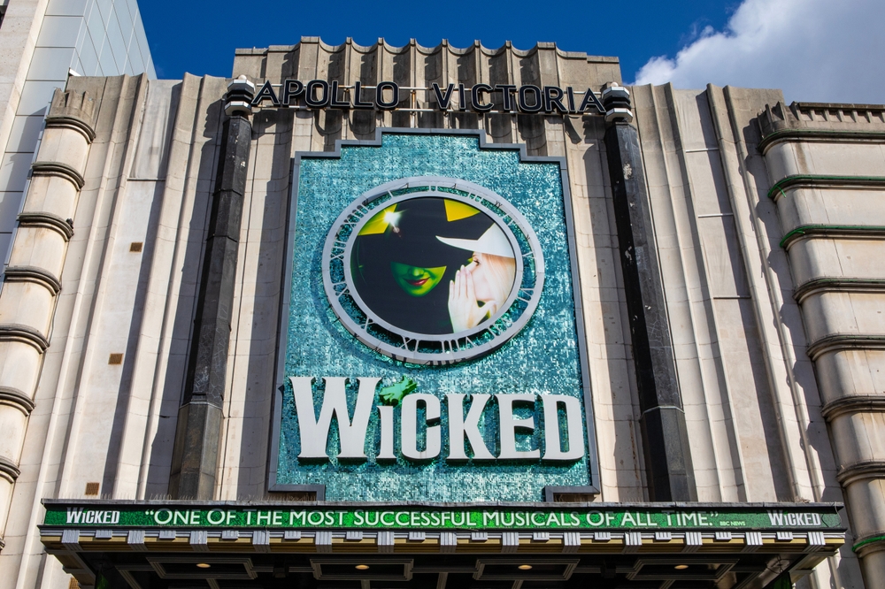 Exterior to the Apollo Theatre in London, home to the smash hit musical Wicked.