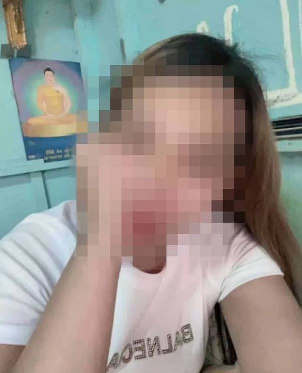 Woman's face is pixelated; she wears a Balenciaga shirt.