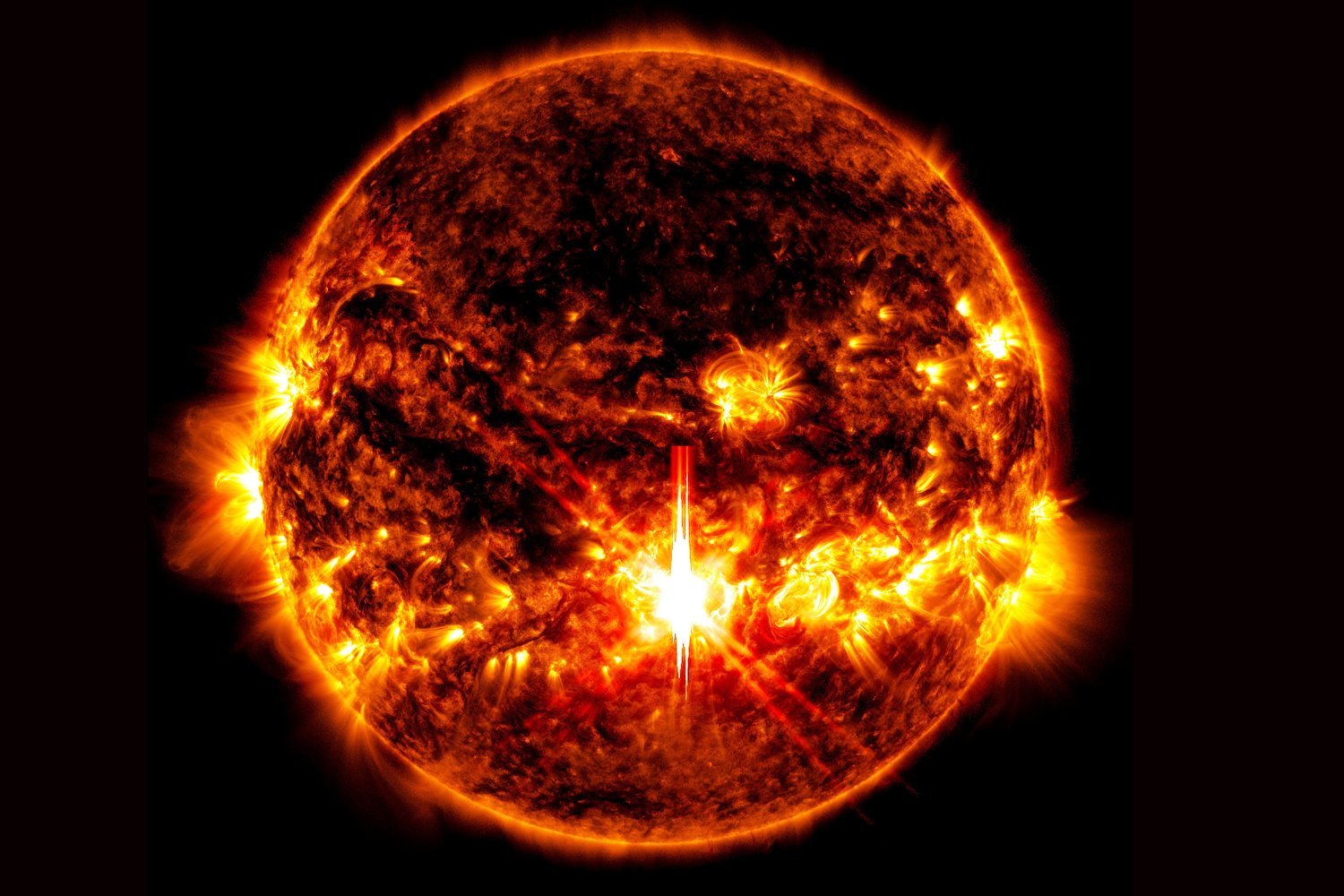 An X9.0 solar flare observed by the Solar Dynamics Observatory on last year.