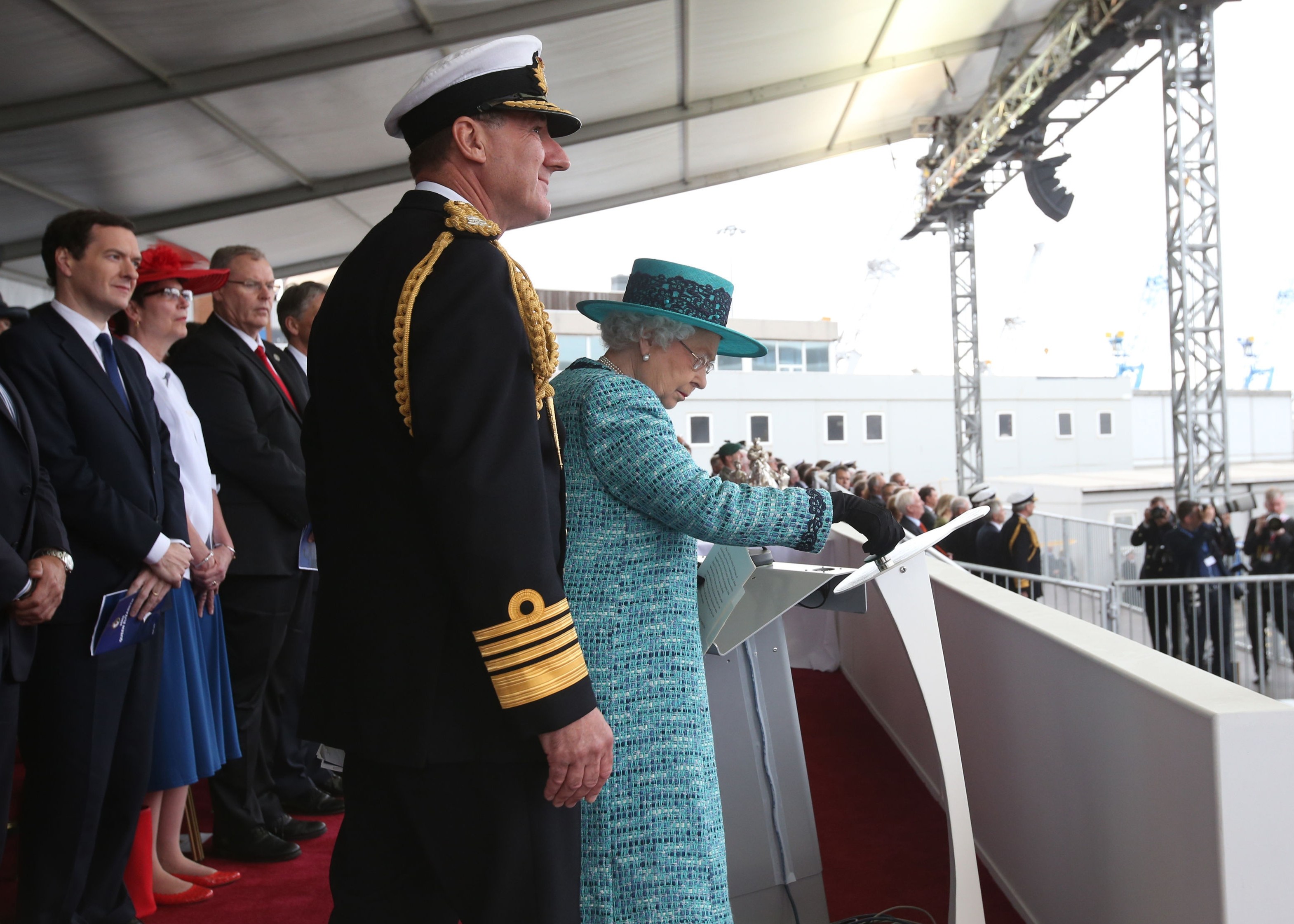 Queen Elizabeth II naming the HMS Queen Elizabeth.