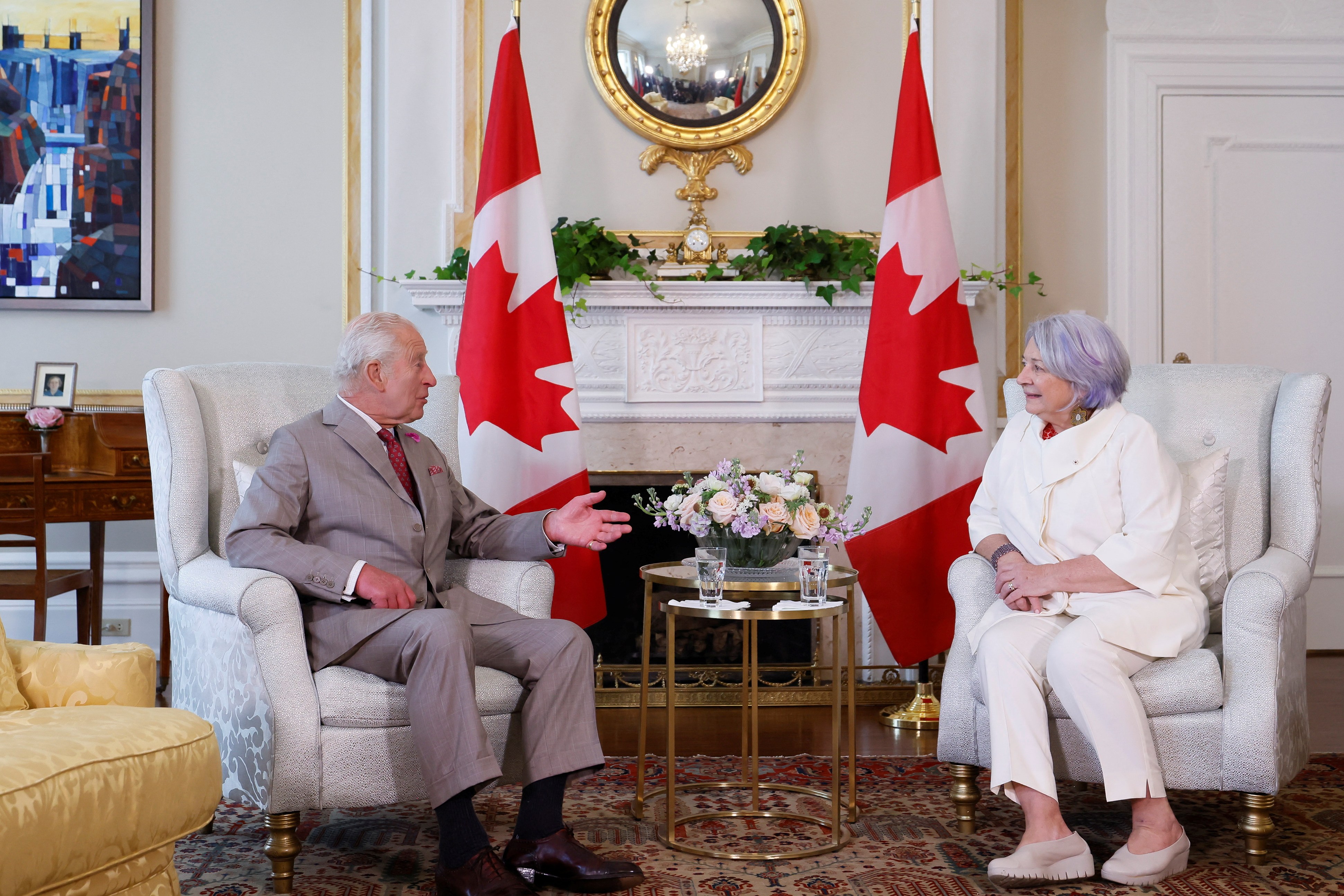 King Charles and Governor General Mary Simon meeting at Rideau Hall.