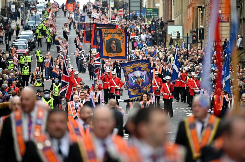 Orange Order members marching in Glasgow.