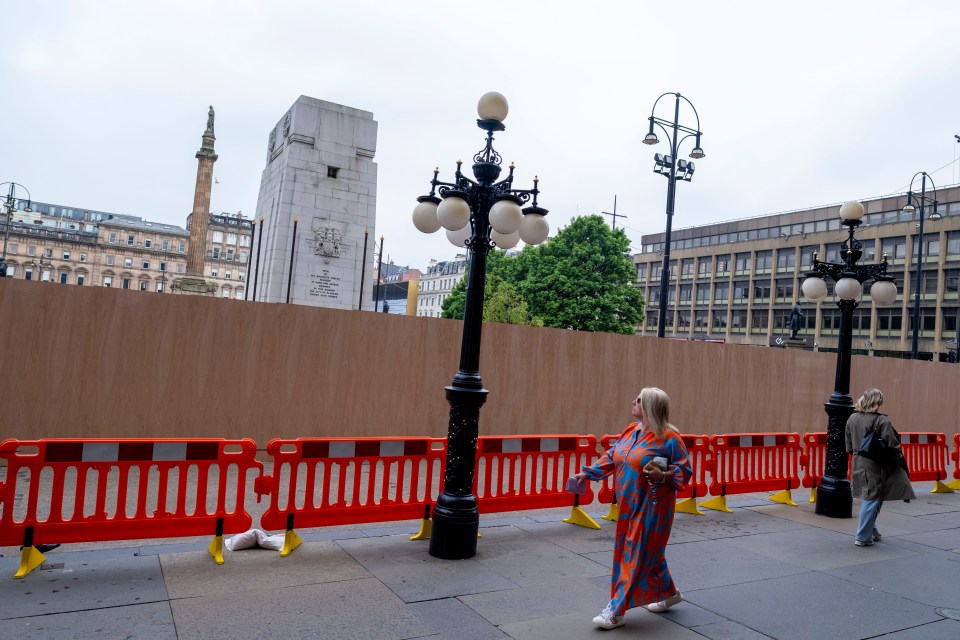 Fencing around Glasgow's George Square during redevelopment.