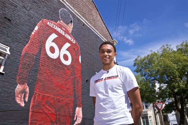 Trent Alexander-Arnold in front the mural on Sybil Road.