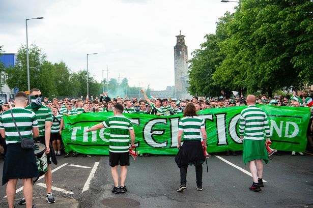 Celtic fans march to Hampden before last year's final against Rangers