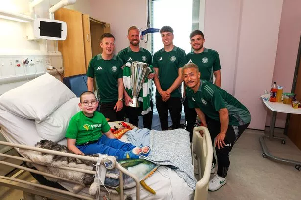 James Forrest, Daizen Maeda, Arne Engels, Callum McGregor and Kasper Schmeichel alongside Zack Cooper
