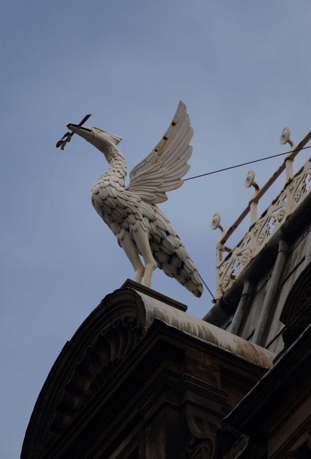 Well-known as the 'Third Liver Bird', this one sits proudly on top of Mersey Chambers overlooking St Nicholas Church Gardens