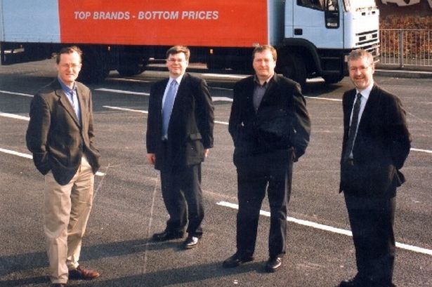 From left, Joe Morris of Home Bargains, Francis O'Brien of Arrowcroft, Tom Morris of Home Bargains and Christopher Fox of Arrowcroft, pictured in 2001
