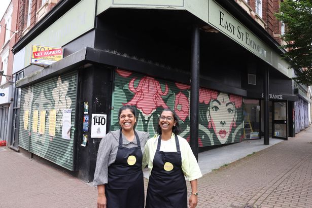 Kalisha and Aleena Patel outside what will soon become Bristol's first baking experience venue, Bake It! Bristol, on East Street in Bedminster