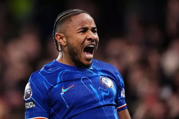 Chelsea's Christopher Nkunku celebrates scoring their side's first goal of the game during the Premier League match at Stamford Bridge, London. Picture date: Tuesday February 25, 2025. PA Photo. See PA story SOCCER Chelsea. Photo credit should read: John Walton/PA Wire.
