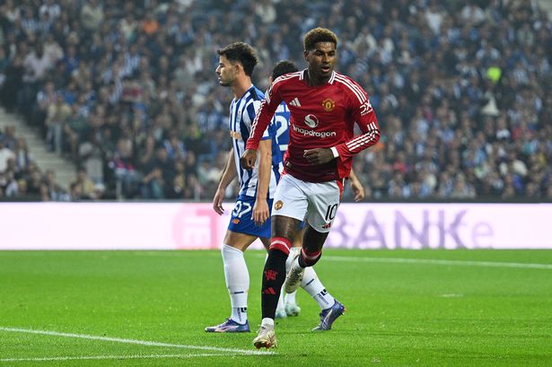 Marcus Rashford celebrates scoring for Manchester United against Porto in the Europa League this season